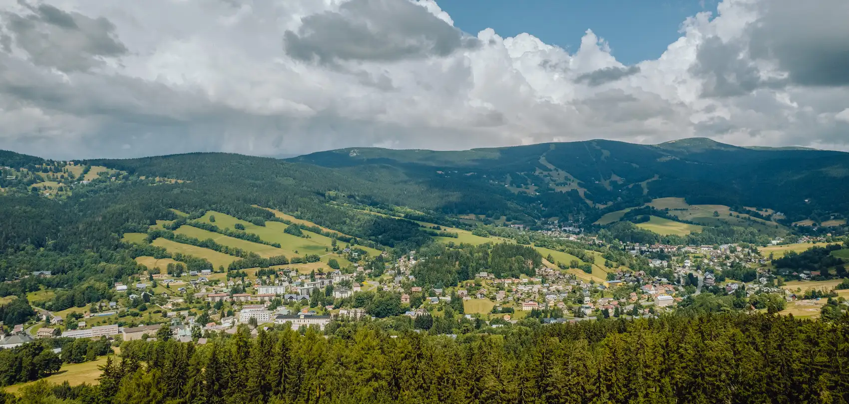 Vyhlídka Liška ve smrkovém lese nad Rokytnicí nad Jizerou
